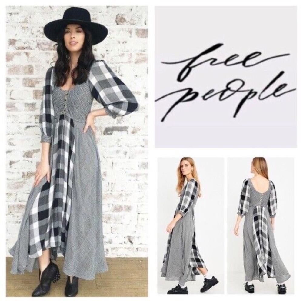 FREE PEOPLE Old Friends Plaid Smocked Midi Dress Misses I Size: X-Small